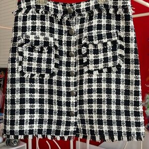 Carolina Belle Montreal black/white nubby tweed skirt with raw edges & hemline